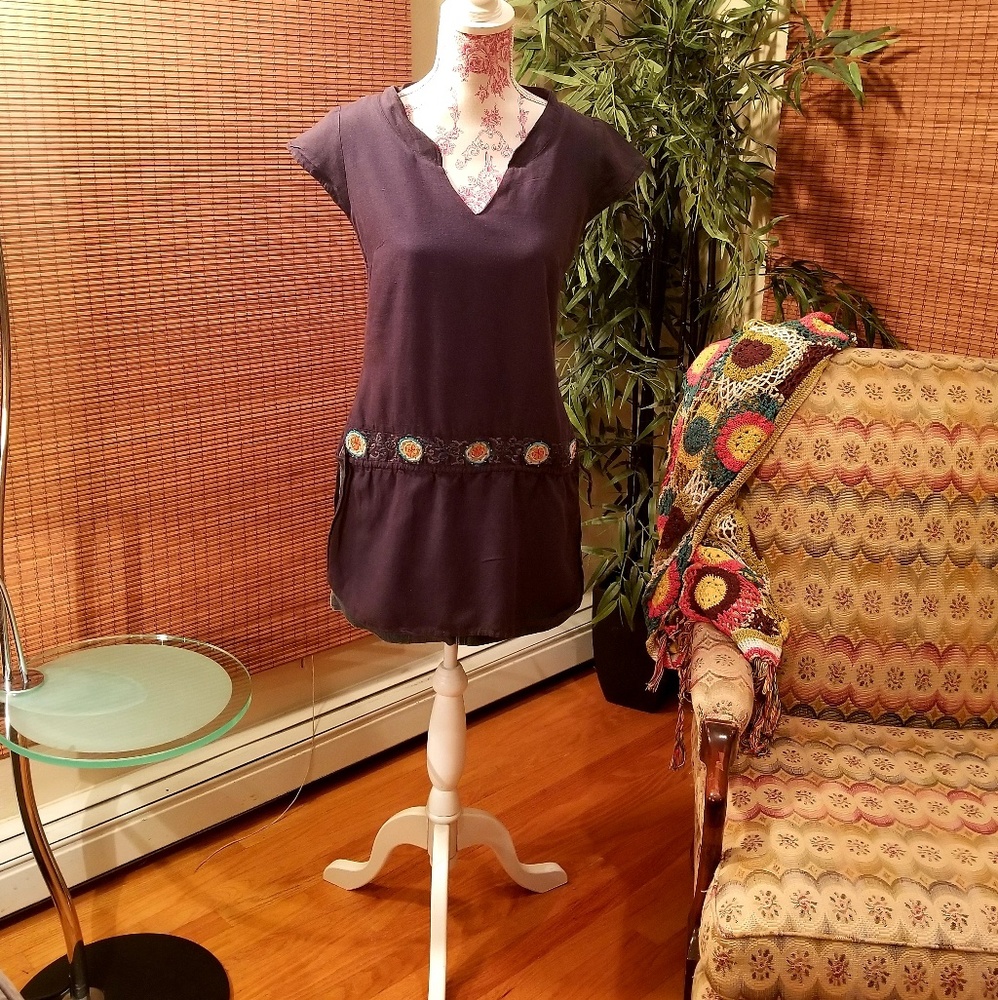 Boho charcoal v-neck 100% cotton tunic top